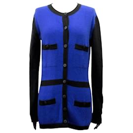 Chanel-GILET CARDIGAN CHANEL PO5205VO0244 BOUTONS CC 40 M CACHEMIRE BLEU ET NOIR-Autre