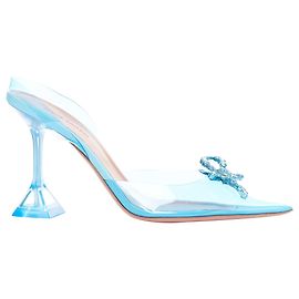 Amina Muaddi PVC aqua crystal bow heels Blue