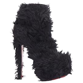 Christian Louboutin-Bottes à plateforme à talons hauts en fausse fourrure shaggy noire Christian Louboutin-Noir