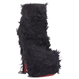 Christian Louboutin-Bottes à plateforme à talons hauts en fausse fourrure shaggy noire Christian Louboutin-Noir