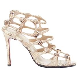 Christian Louboutin-Sandales gladiateur en cuir écaillé Neuron 100 de Christian Louboutin-Marron,Chair