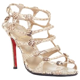 Christian Louboutin-Sandales gladiateur en cuir écaillé Neuron 100 de Christian Louboutin-Marron,Chair