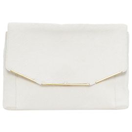 Lanvin off white calf hair gold bar clutch White Cream