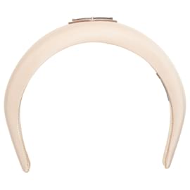 Prada-Prada Triangle Metal Logo beige satin puffy Alice headband-Brown,Flesh