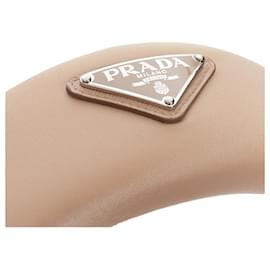 Prada-Prada Triangle Metal Logo beige satin puffy Alice headband-Brown,Flesh
