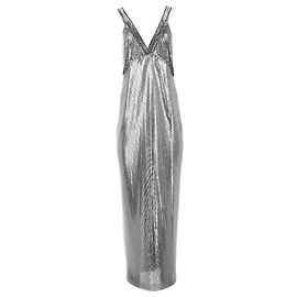 Paco Rabanne Maxi-Trägerkleid aus metallischem Netz Silber Metallisch