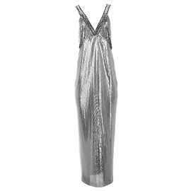Paco Rabanne Maxi-Trägerkleid aus metallischem Netz Silber Metallisch
