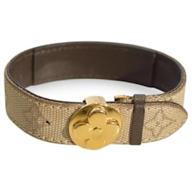 Louis Vuitton-Louis Vuitton Beige Monogram Mini Lin Good Luck Bracelet Golden Hardware-Beige