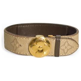 Louis Vuitton-Louis Vuitton Beige Monogram Mini Lin Good Luck Bracelet Golden Hardware-Beige
