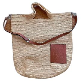 Loewe Raffia Tote Bag with Brown Calfskin Trims Other