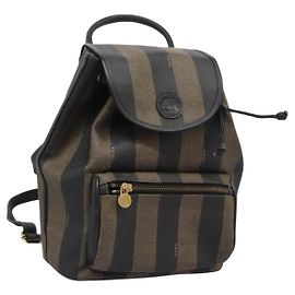 FENDI Pecan Canvas Rucksack Braun Schwarz Gold Auth yb739 Braun Schwarz Golden