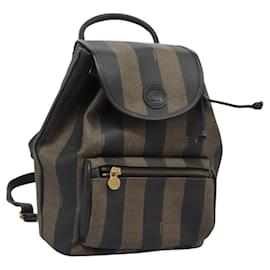 Fendi-FENDI Pecan Canvas Backpack Brown Black gold Auth yb739-Brown,Black,Golden