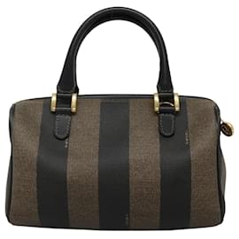 Fendi-FENDI Mini Sac à Main en Toile Pécan Marron Noir Or Auth yk17471-Marron,Noir,Doré