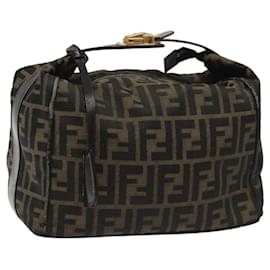 Fendi-FENDI Zucca Canvas Hand Bag Brown Black gold Auth 114781-Brown,Black,Golden