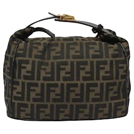 Fendi-FENDI Zucca Canvas Hand Bag Brown Black gold Auth 114781-Brown,Black,Golden