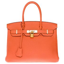 Hermès HERMES Birkin 30 Bag in Orange Leather - 102538 Orange