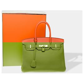 Hermès-HERMES Birkin 30 Bag in Orange Leather - 102538-Orange
