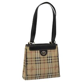 Autre Marque Bolsa Tote Burberrys Nova Check em couro PVC bege dourado Auth 114747 Bege Dourado