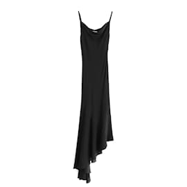 Autre Marque-Raey Black Silk Asymmetric Hem Bias Cut Slip Dress-Black