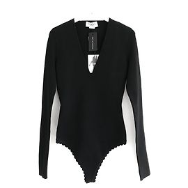 Body a maniche lunghe con scollo a V profondo di Victoria Beckham Nero