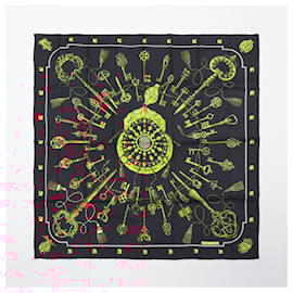 Hermès-Hermès Carré 90 "LES CLES" 100% Silk Scarf in Black-Black