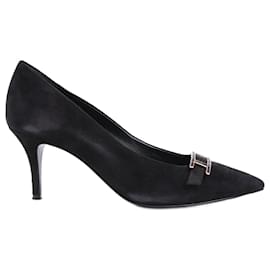 Hermès-HERMES Suede Pumps H Logo in Black, Size 38 EU-Black
