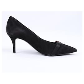Hermès-HERMES Suede Pumps H Logo in Black, Size 38 EU-Black