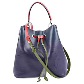 Louis Vuitton-Louis Vuitton Epi Leather Noe Shoulder Bag in Navy Blue x Red M54367-Blue