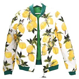 Grüne Bomberjacke von Dolce & Gabbana mit Zitronenprint, Größe 42 Andere