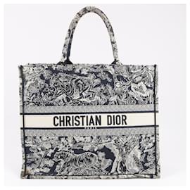 Dior-Christian Dior Toile Doo JUY Embroidery Book Large Canvas Tote Bag in Navy Blue-Blue