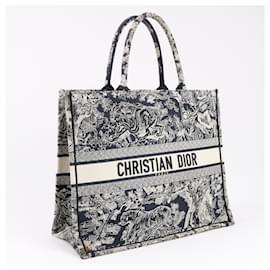 Dior-Christian Dior Toile Doo JUY Embroidery Book Large Canvas Tote Bag in Navy Blue-Blue
