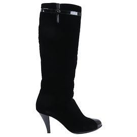 Botas largas de terciopelo Chanel Coco Mark en negro, talla 37,5 EU Negro