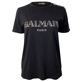 T-shirt Balmain con dettaglio di bottone in cotone nero Nero