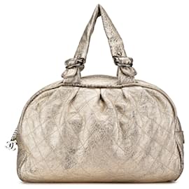Chanel-Chanel Gold Metallic Calfskin Le Marais Duffle Bag-Golden