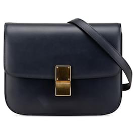 Céline-Celine Classic Box Medium Shoulder Bag-Navy blue