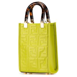 Fendi-Fendi Green Mini Zucca Embossed Leather Sunshine Shopper Tote-Golden,Green