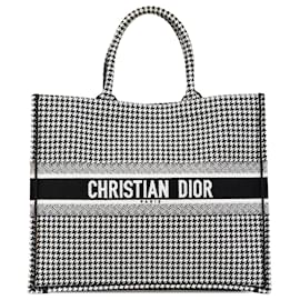 Dior-Dior Black Large Canvas Houndstooth Embroidered Book Tote-Black