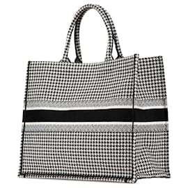 Dior-Dior Black Large Canvas Houndstooth Embroidered Book Tote-Black