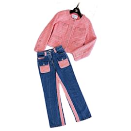 Chanel-Chanel New Outstanding Tweed Jacket and Jeans Ensemble 38 FR-Pink