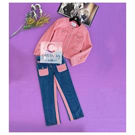 Chanel-Chanel New Outstanding Tweed Jacket and Jeans Ensemble 38 FR-Pink