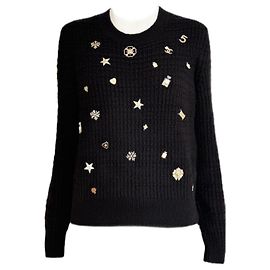 Chanel Neuer Glücksbringer Pullover Margot Robbie Größe 38 FR Schwarz