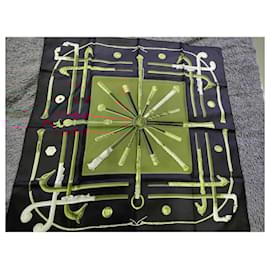 Hermès-Hermes Vintage Cannes Et Pommeaux Silk Scarf - Cane-Brown,Black