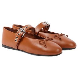 Bailarinas de cuero MIU MIU en color cognac Castaño