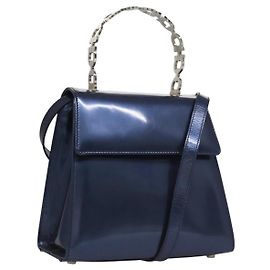Salvatore Ferragamo Handtasche Emaille 2-Wege Blau Auth BD197 Blau