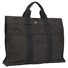 Hermès-HERMES Sac Tote Her Line MM Toile Gris Argent Auth kk445-Marron,Argenté