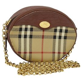 Autre Marque Bolsa de ombro com corrente Nova Check da Burberrys em couro PVC marrom bege Auth BA241 Marrom Bege