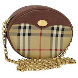Autre Marque-Burberrys Nova Check Chain Shoulder Bag PVC Leather Brown Beige Auth BA241-Brown,Beige