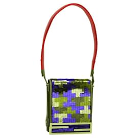 Fendi-FENDI Sequin Shoulder Bag Leather Red Auth 113262-Red