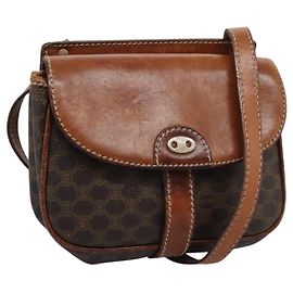 Céline Bolsa de ombro em lona Macadam CELINE em couro PVC marrom Auth BD216 Marrom