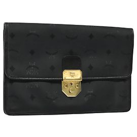 MCM Vicetos Logogram Clutch Tasche PVC Schwarz Gold Auth ar13233 Schwarz Golden